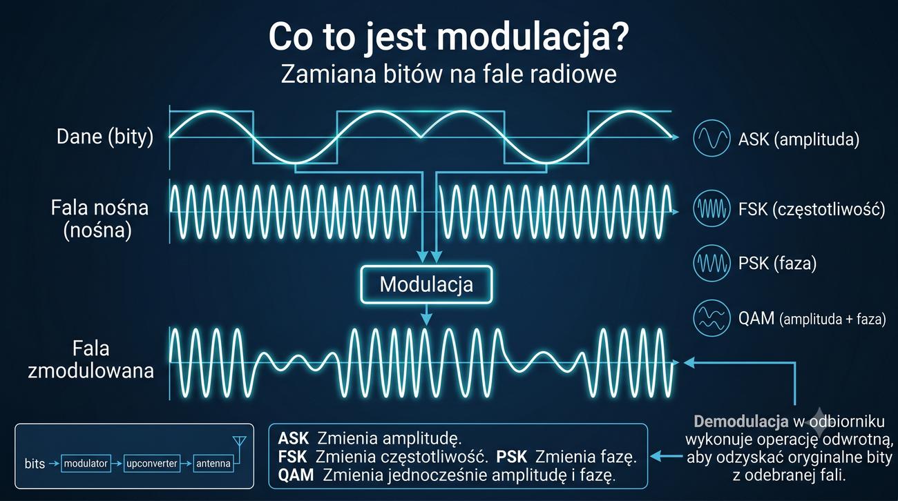 Fala nośna + sygnał modulujący = fala zmodulowana