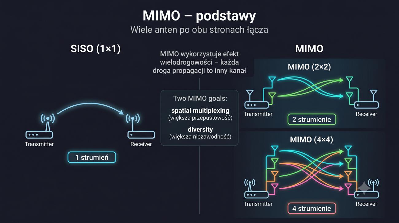 SISO (1x1) vs MIMO (2x2, 4x4)